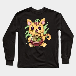 Kawaii Cat Eating Ramen Long Sleeve T-Shirt